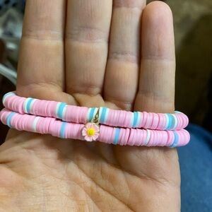 Pink clay bead bracelet